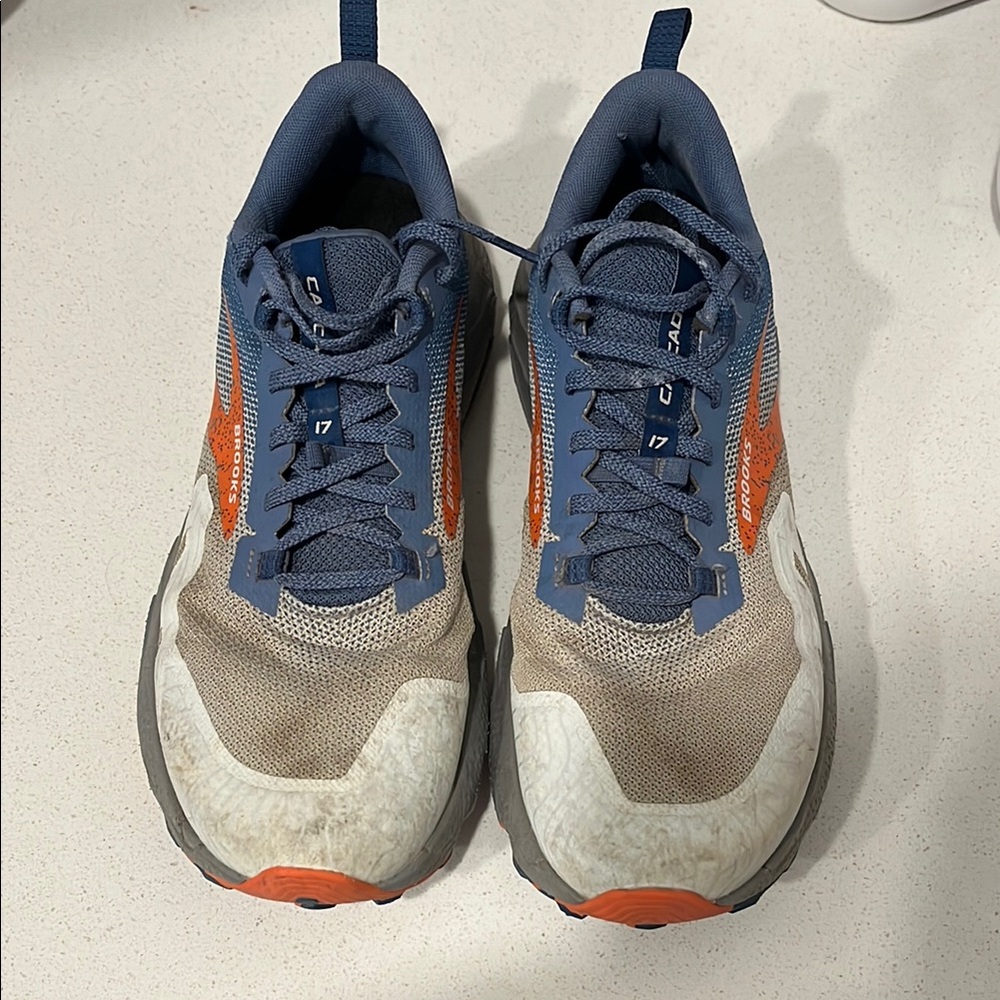 Blue and Orange Athletic Shoes